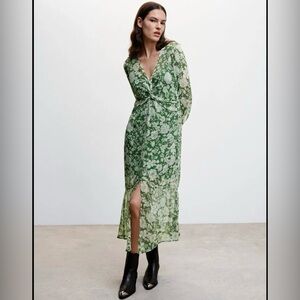 Mango floral « Lila » chiffon midi dress Floral Green Wrap Dress size 4